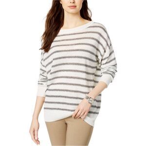 Lacoste Womens Striped Pullover Sweater, White, XS, DM